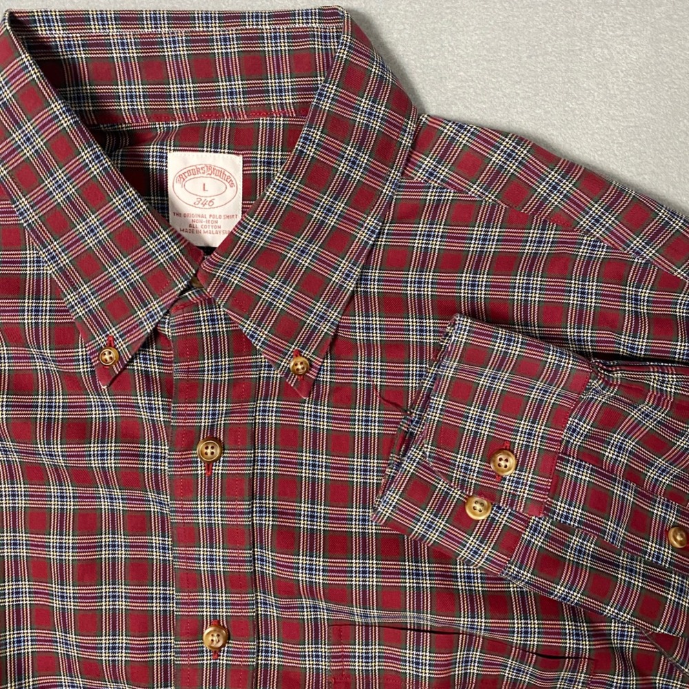 Brooks Brothers 346‎ Non Iron Button Down Men's Large Red Green Blue Plaid
